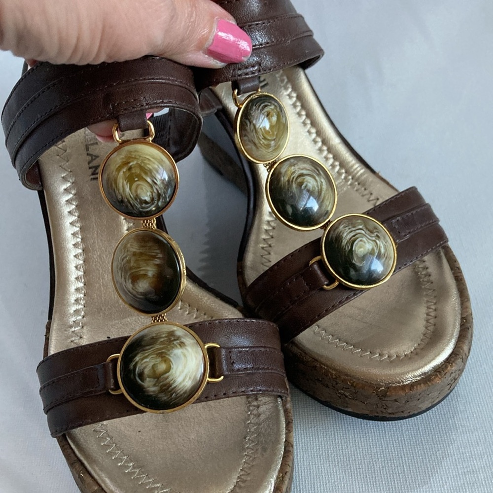 Antonio Melani Leather Wedge Heel Sandals - Picture 10 of 11